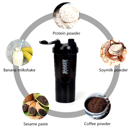 Bouteille Shaker à 3 Couches en Plastique pour Exercice de Musculation, Bouteille d'Eau pour Poudre Shake