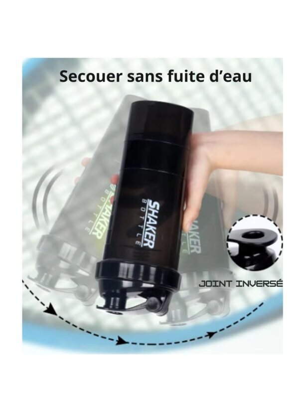 Bouteille Shaker à 3 Couches en Plastique pour Exercice de Musculation, Bouteille d'Eau pour Poudre Shake