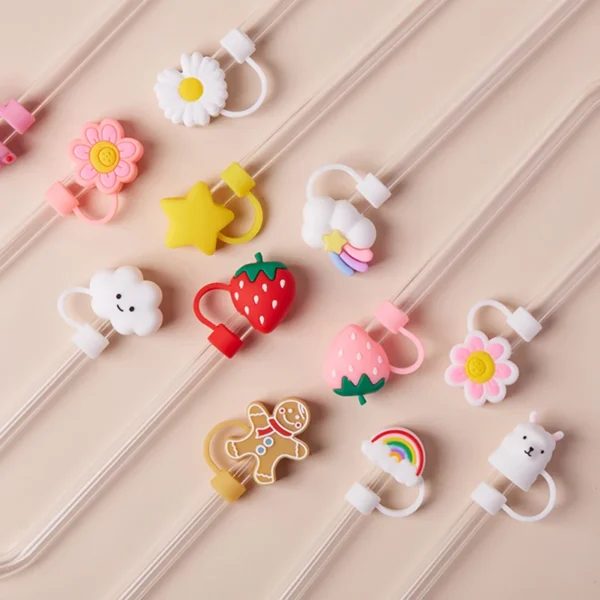 Cute Strawberry Straw Cover Caps For Stanley Cup 40 oz Tumbler Accessories Kawaii Silicone Straw Toppers Cap For 10mm Straws